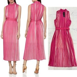 NWT BCBG MAXAZRIABelted Pleated Striped Midi Dress Size XXS